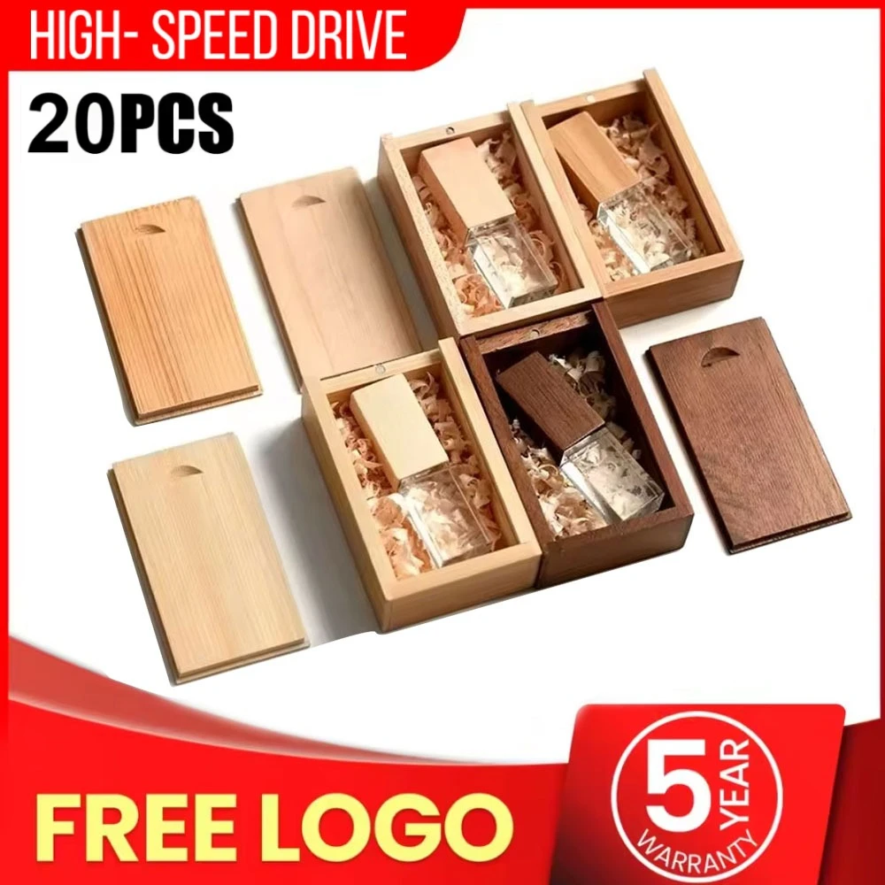 

20 PCS LOT Crystal wooden box Maple USB flash drive Free custom logo cute memoria stick Wood Pen drive 8GB 16GB 32GB 64GB 128GB
