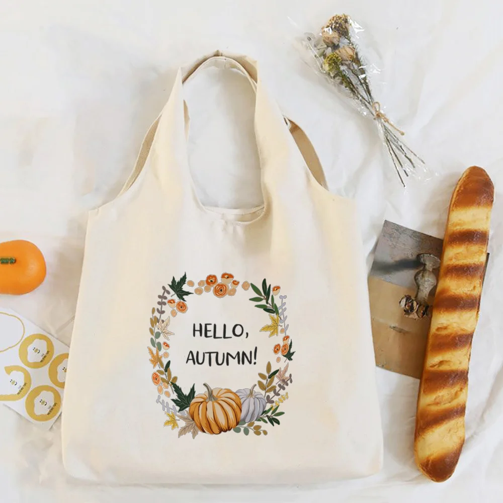 Just A Girl Who Loves Fall Printed Shouder Bag Hello Pumpkin Thanksgiving Halloween Canvas Bags Autumn Festive Tote Gift for Her