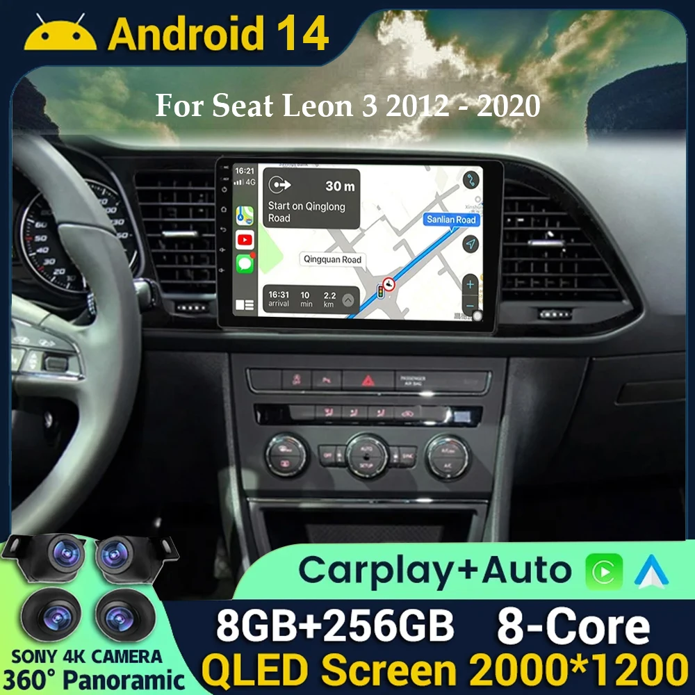 

Автомобильное радио Android 14 для Seat Leon 3 2012-2020, автомобильный мультимедийный плеер с GPS-навигацией, Авторадио без DVD