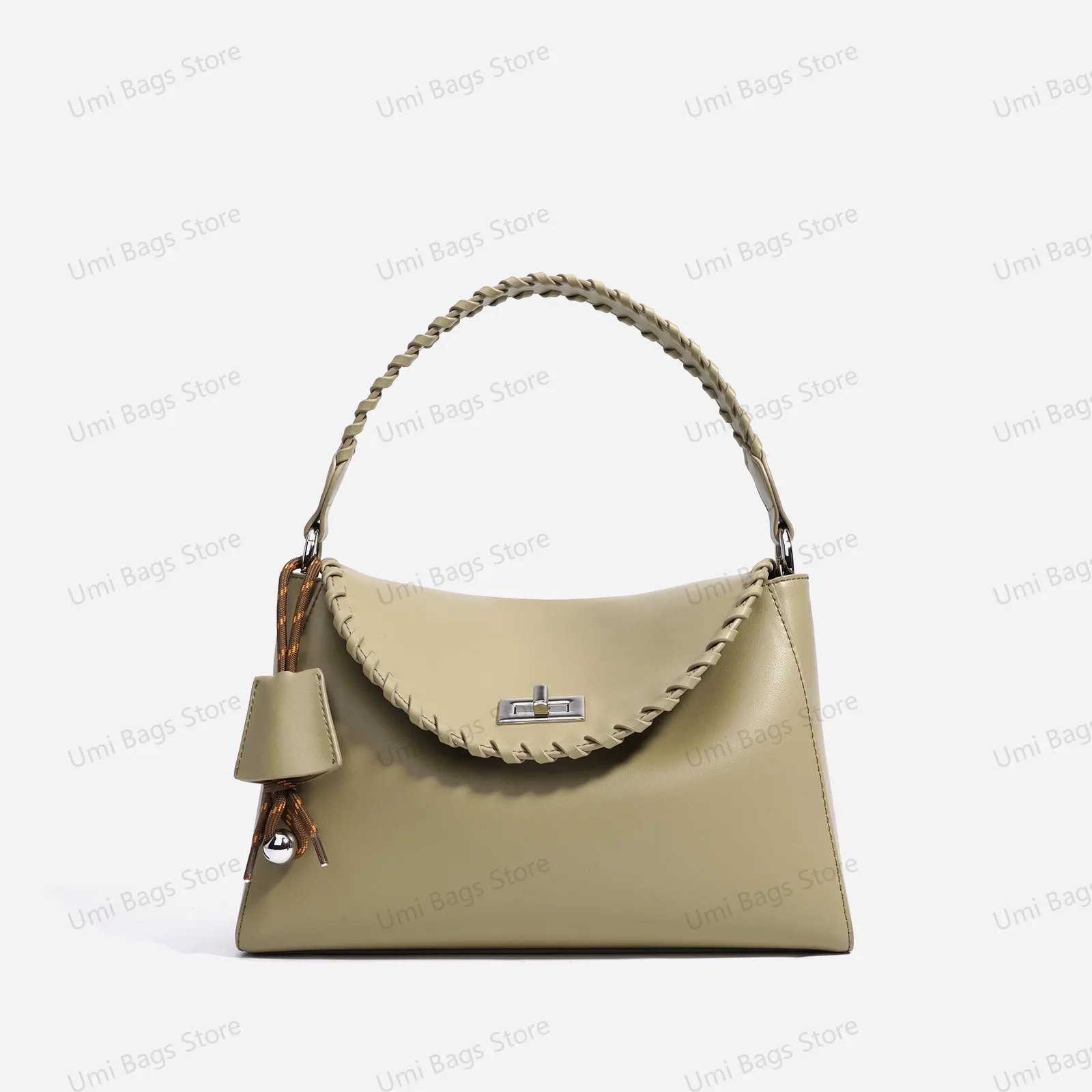 

New Women's Fashionable Crescent Handheld Stylish Handmade Weave Edge And Handle Tote Glossy Soft cowhide Women Handbag