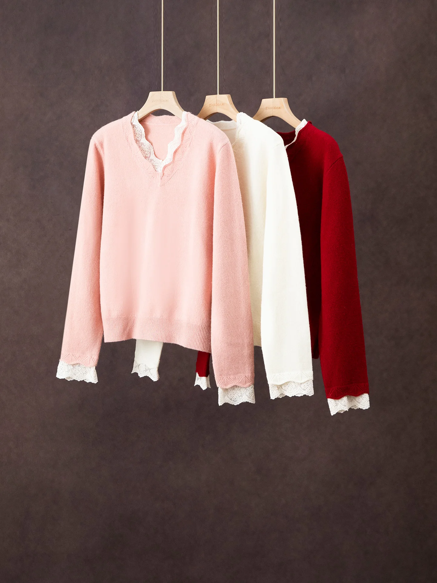 

Lace Splicing Woolen Sweater Gentle Inner Wear ort Sve Loose Fit Knitted Women's Faion Winter 2025 Casual Sle