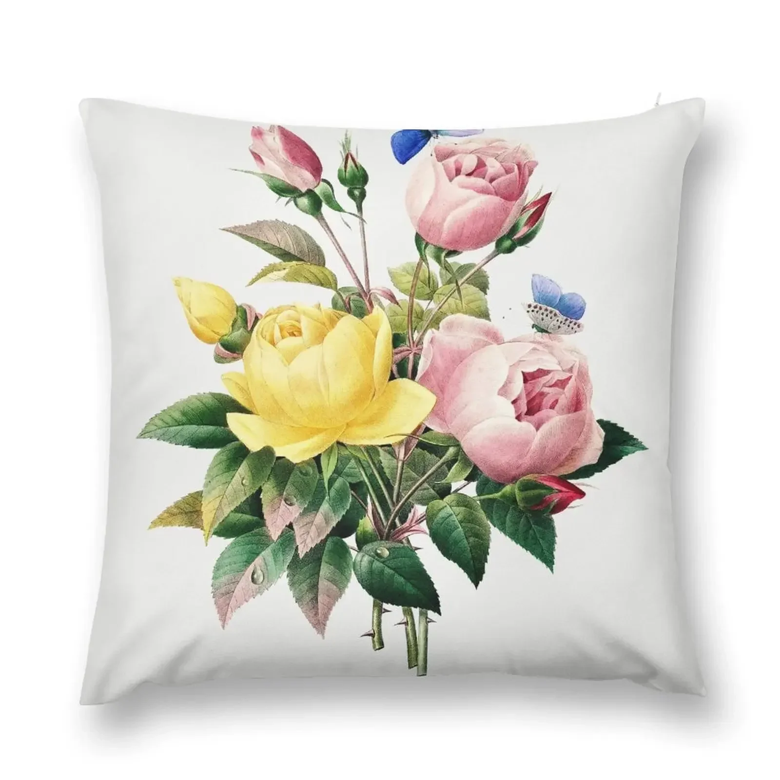 Yellow rose and cabbage rose by Pierre-Joseph Redouté (1759–1840) Throw Pillow Decorative Cushions Cushion Cover For Sofa pillow