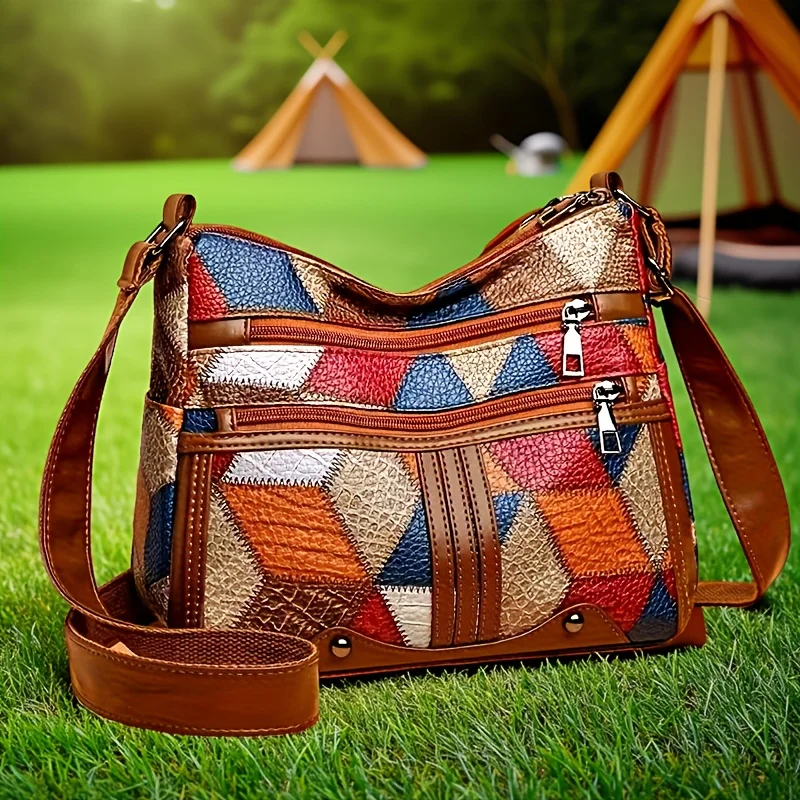 

Geometric Pattern Synthetic Leather Shoulder Crossbody Bags, Adjustable Strap, PU Messenger Bag for Women Daily, Work ,Travel