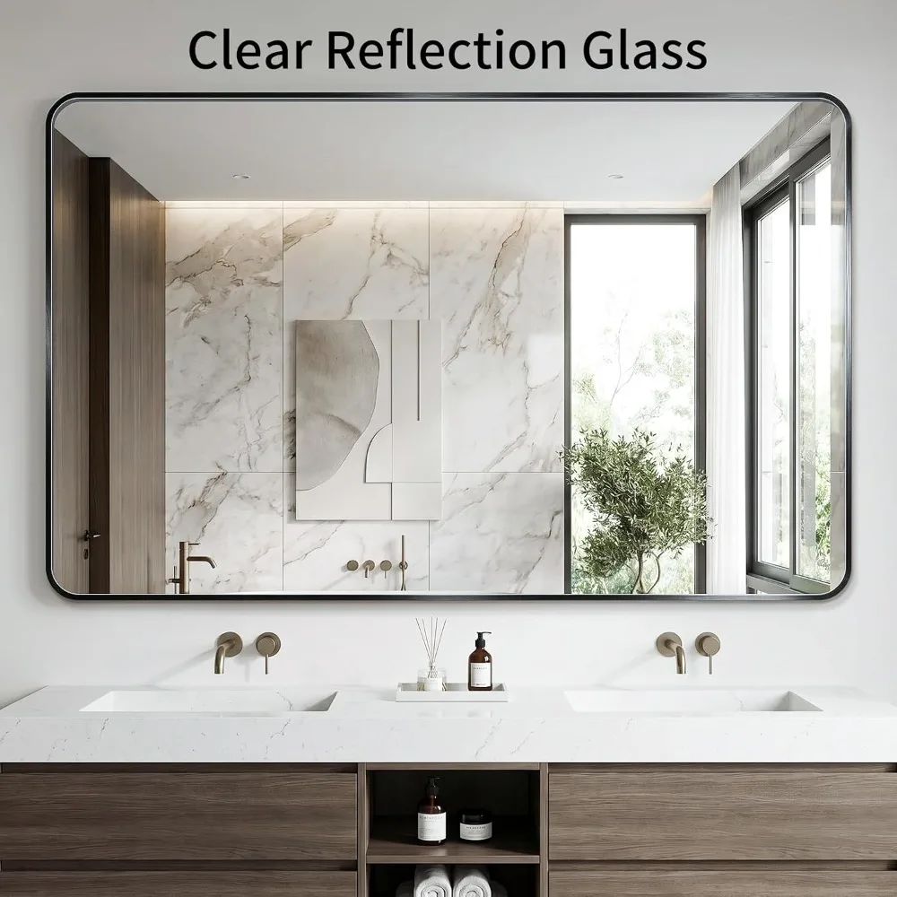 Bathroom Mirror, 30X36 Inch Black Metal Framed Mirror for Bathroom, Tempered Glass, Anti-Rust, Mirror for Restroom, Bedroom