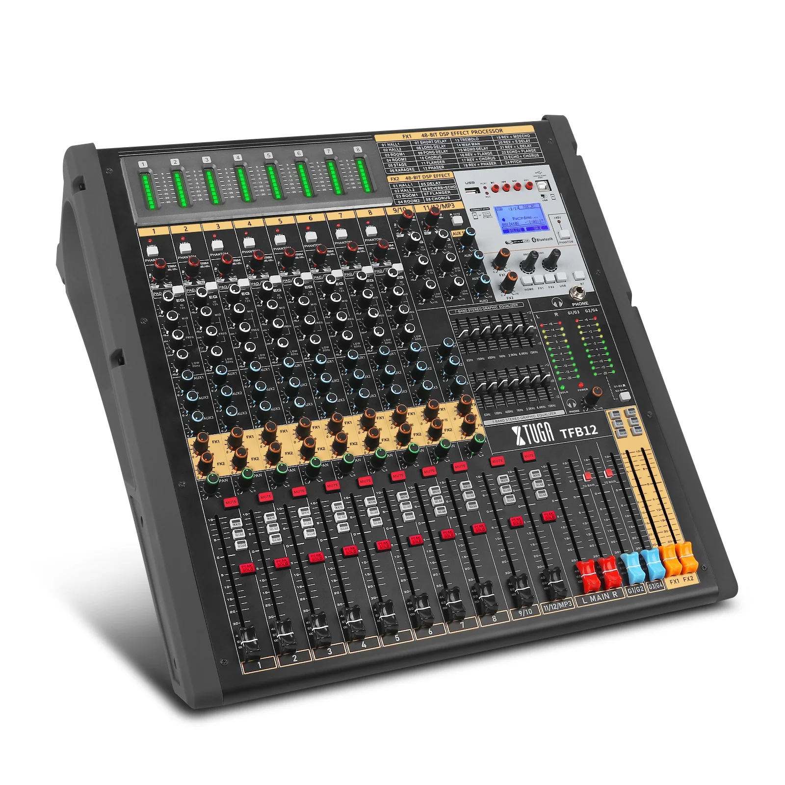 TLF Xtuga TFB12 Aux 7-Band-EQ mit vier Gruppenausgängen, 100 mm Fader, analoger DJ-Controller/oder Konsolenmixer