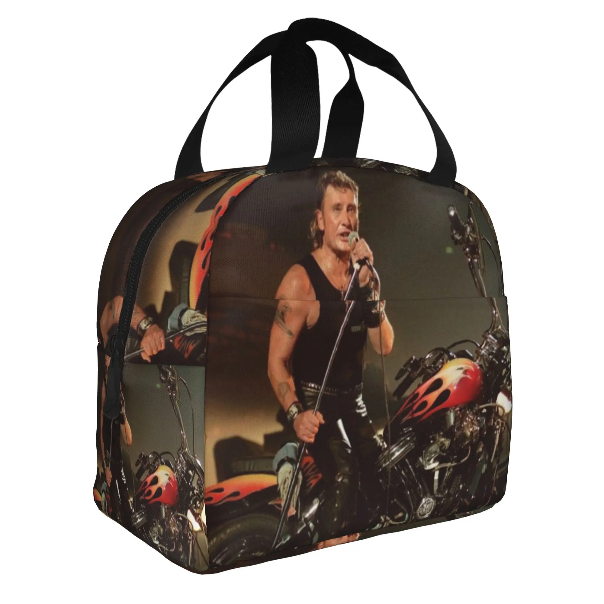 Johnny Hallyday Motorcycle Insulated Lunch Bags for Camping French Rock Singer Waterproof Thermal Cooler Lunch Box Women Men