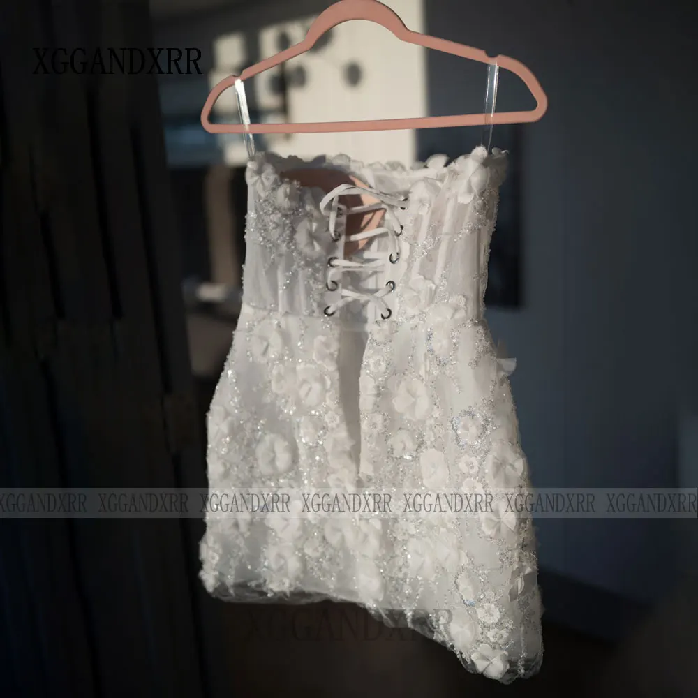 ชุดแต่งงานสั้นหรูหรา ปี 2026 ผ้าลูกไม้ ประดับดอกไม้ 3 มิติ ปักเลื่อม แขนยาวถอดได้ ชุดเจ้าสาวแบบมินิ  สามารถสั่งตัดได้