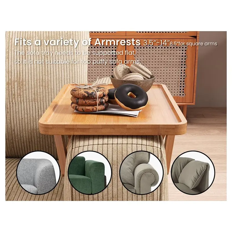 LNHF Portable Couch Armrest Table Wood Folding Sofa Tray For Living Room 1Pcs Foldable Rectangular Snack& Fruit Platter