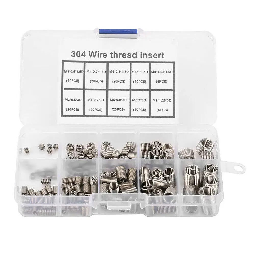 150PCS Helicoil Wire Thread Repair Inserts Kit Set M3M4 M5 M6 M8 Stainless Steel Threaded Bushings Thread Recovery Fasteners