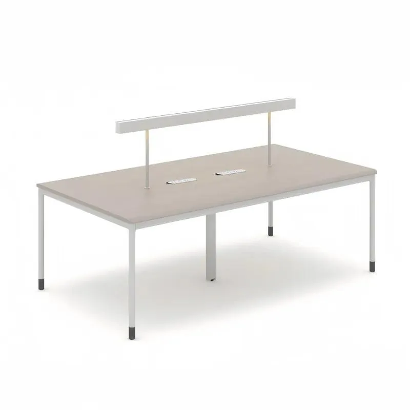 Library Office Reading Desk with LED Work Light Electrical Outlet Metal Frame Study Table for Home School Workspace