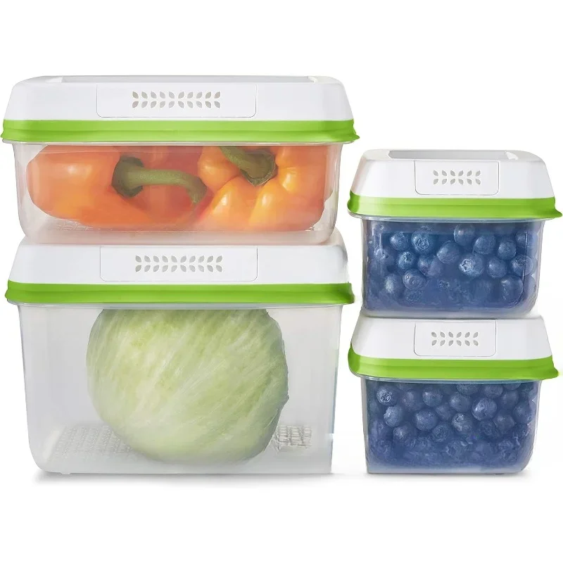 FreshWorks Produce Saver, Medium and Large Storage Containers, 8 pack Set, Set of 4, Med & Lg, Clear