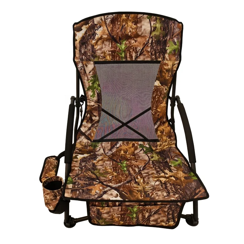 Outdoor Portable Folding Low Profile Hunting Chair,  Hunting Seat with Shoulder Strap, Cup Holder, Mesh Backrest, Storage Pouch