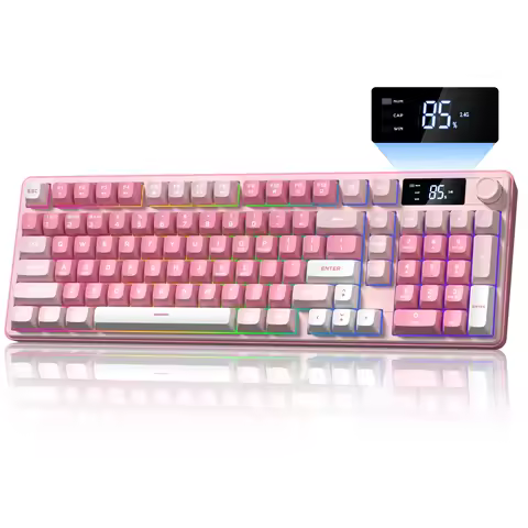 WOMIER DK98pro Pink 98 Key Membrane Keyboard Green RGB Backlight with Screen 3 Modes Wireless Bluetooth 2.4G for PC Laptop Gamer