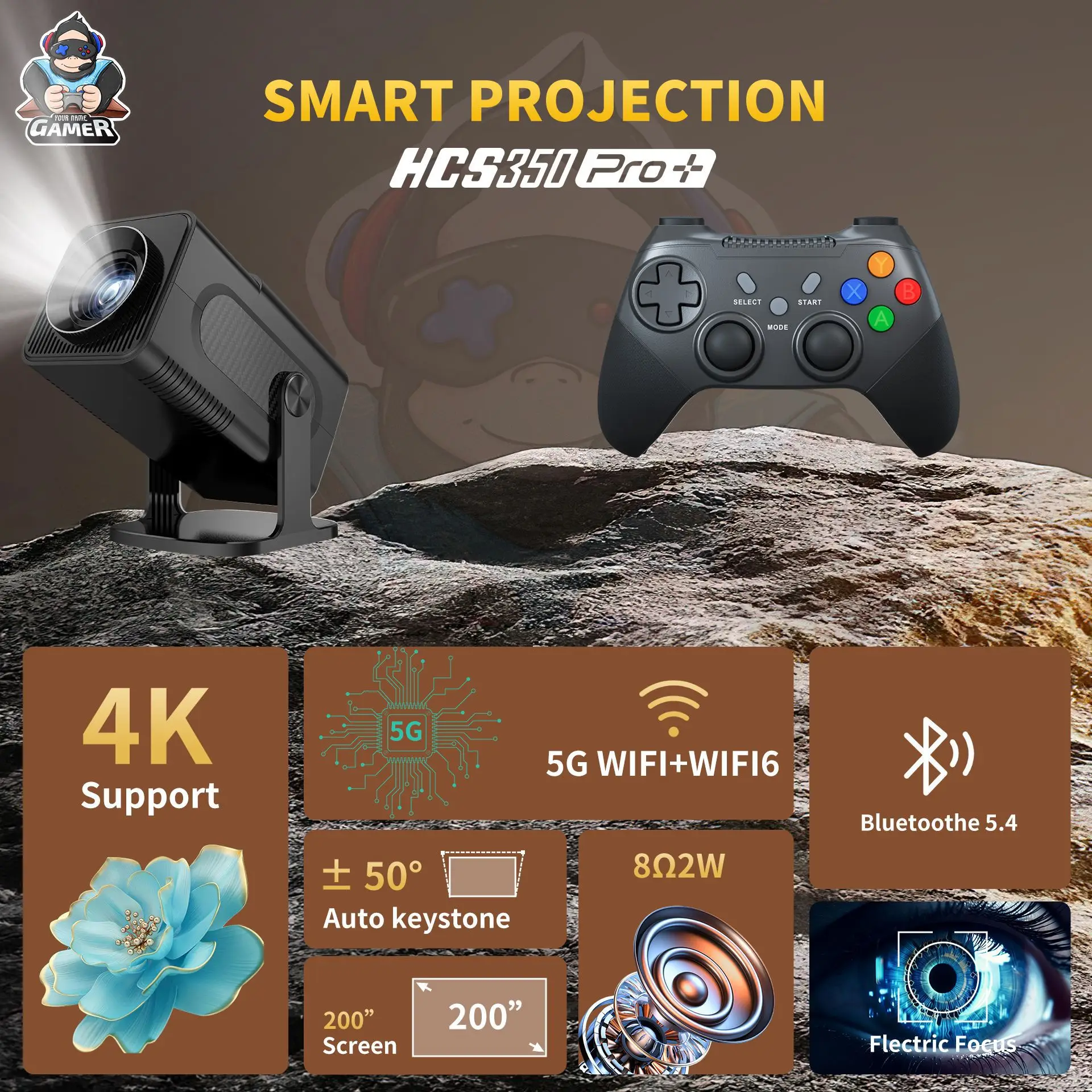 HCS350PRO+ 3D HD portable Retro video game consoles projector smoothly without buffering for Android WIFI6 dual system gaming
