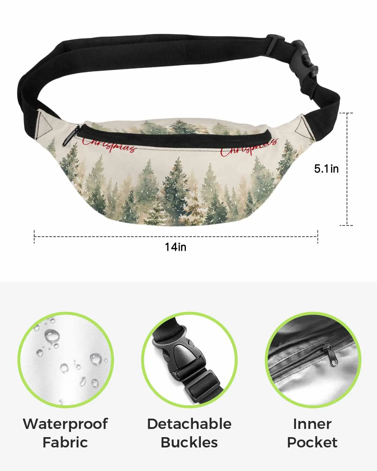 Christmas Tree Snowflake Grid  Men Women Waist Bag Fanny Pack Phone Belt Bag Wallet Pouch Waterproof Banana Hip Bags