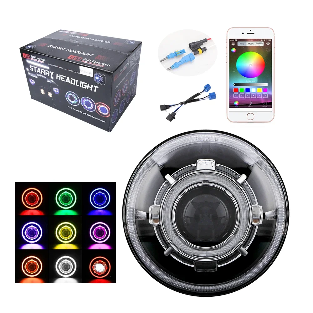 Round  7 Inch Moving 7inch Led 7'' Headlamp Rgb Halo Headlights Starry Projector Head Lights