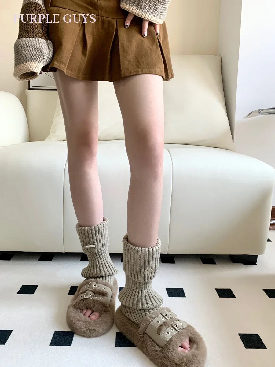 Metal standard socks cover women's autumn and winter with short boots Spice girls wool knitted stacking socks y2k leg cover