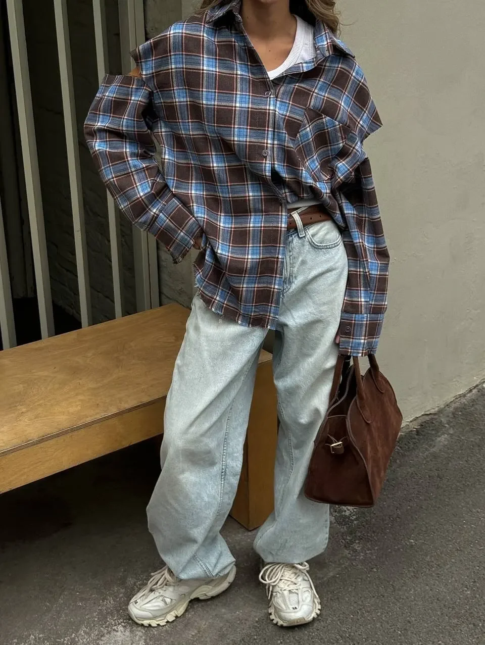 Moda xadrez padrão camisas femininas elegante lapela manga longa único breasted bolso solto topo diário rua outerwear