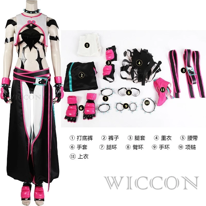 Juri Han Cosplay Costume Fighter Game SF 6 Outfits Halloween Carnival Party Clothes Disguise Roleplay Women Fantasia Outfits Wig