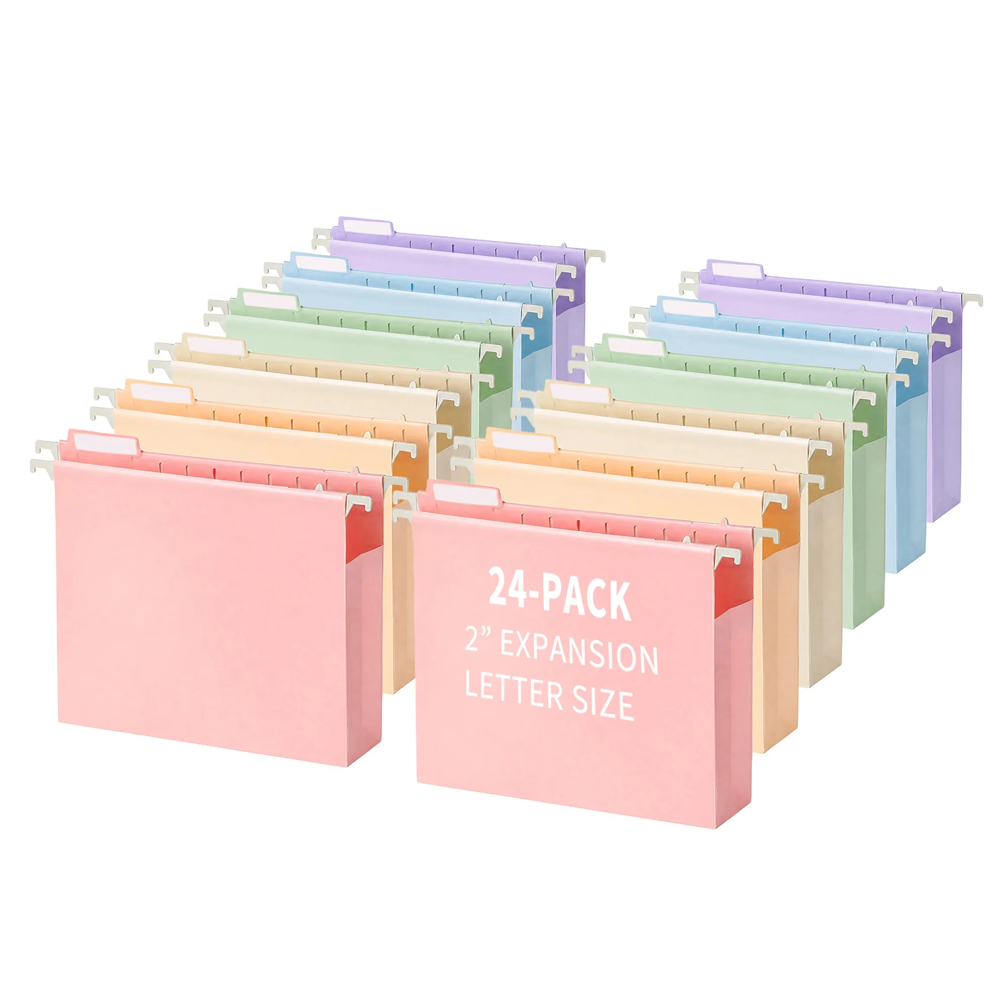 24 Pack 2-Inch Expanding Hanging File Folders, Letter/A4 Thickened 40 Mil PP Document Organizer, Decorative Filing Folders with Label Tabs for Office