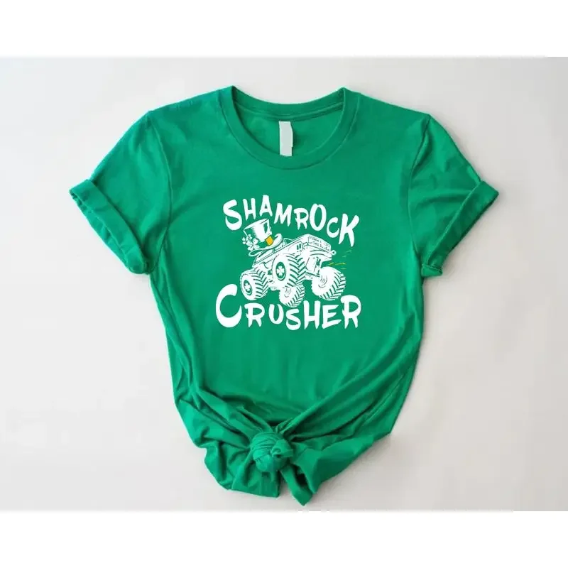 Shamrock Crusher Kids T Shirt Monster Truck For Boys Funny St Patricks Day Lucky Clover Pattys