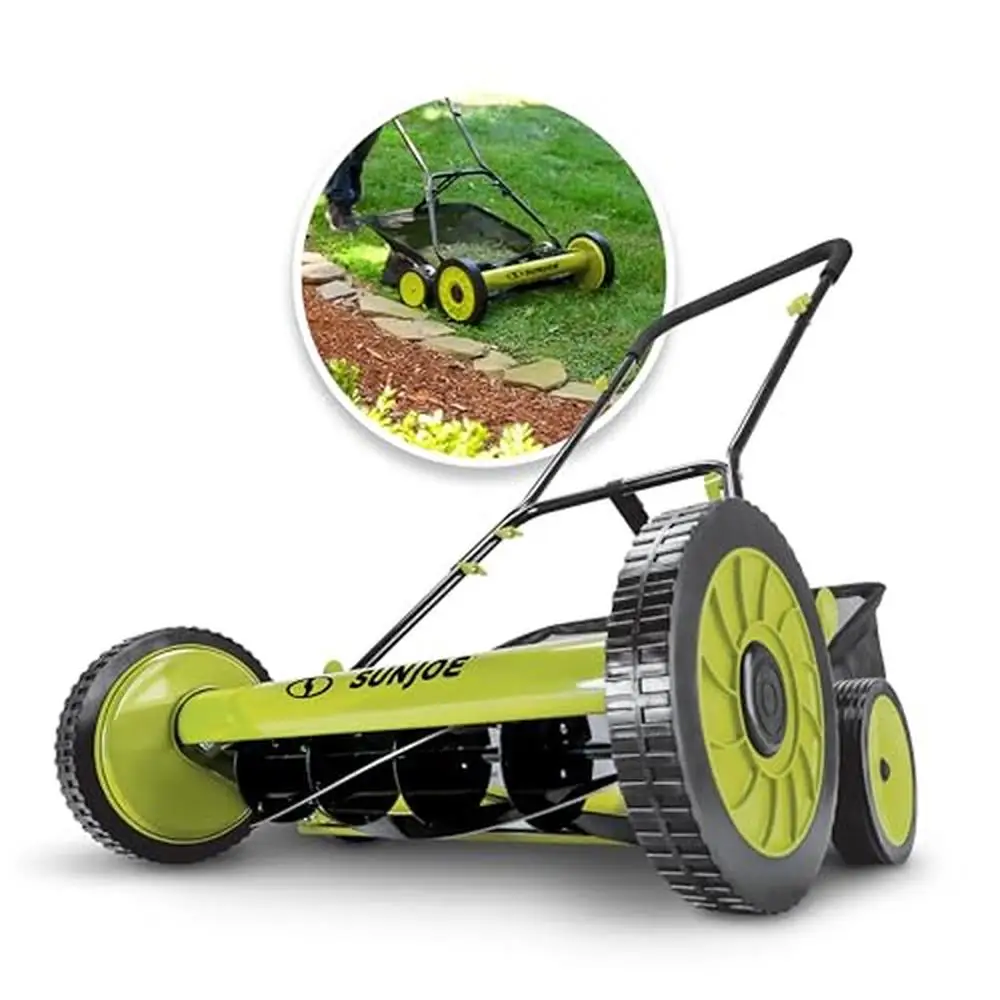 20-Inch Reel Mower w/ 8.5-Gallon Grass Catcher Manual 9-Position Height Adjustment Eco-Friendly Compact Design Easy Maneuver