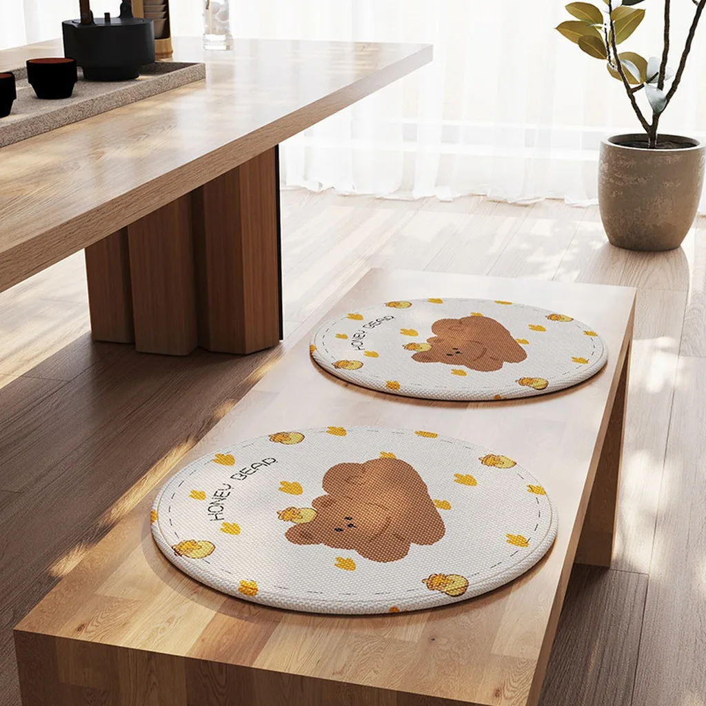 

Round Cooling Seat Cushion Cool Cooling Chair Pad Ice Silk Cushion Cartoon Non-Slip Seat Pad For Study Room Dining Room Home