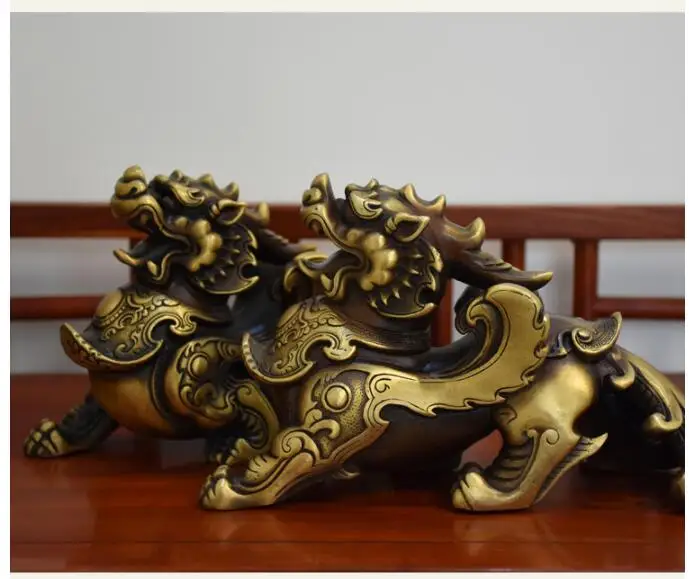 A pair #24 CM large # home business company TOP efficacious Mascot Money Drawing Fortune PI XIU FENG SHUI Brass Sculpture statue