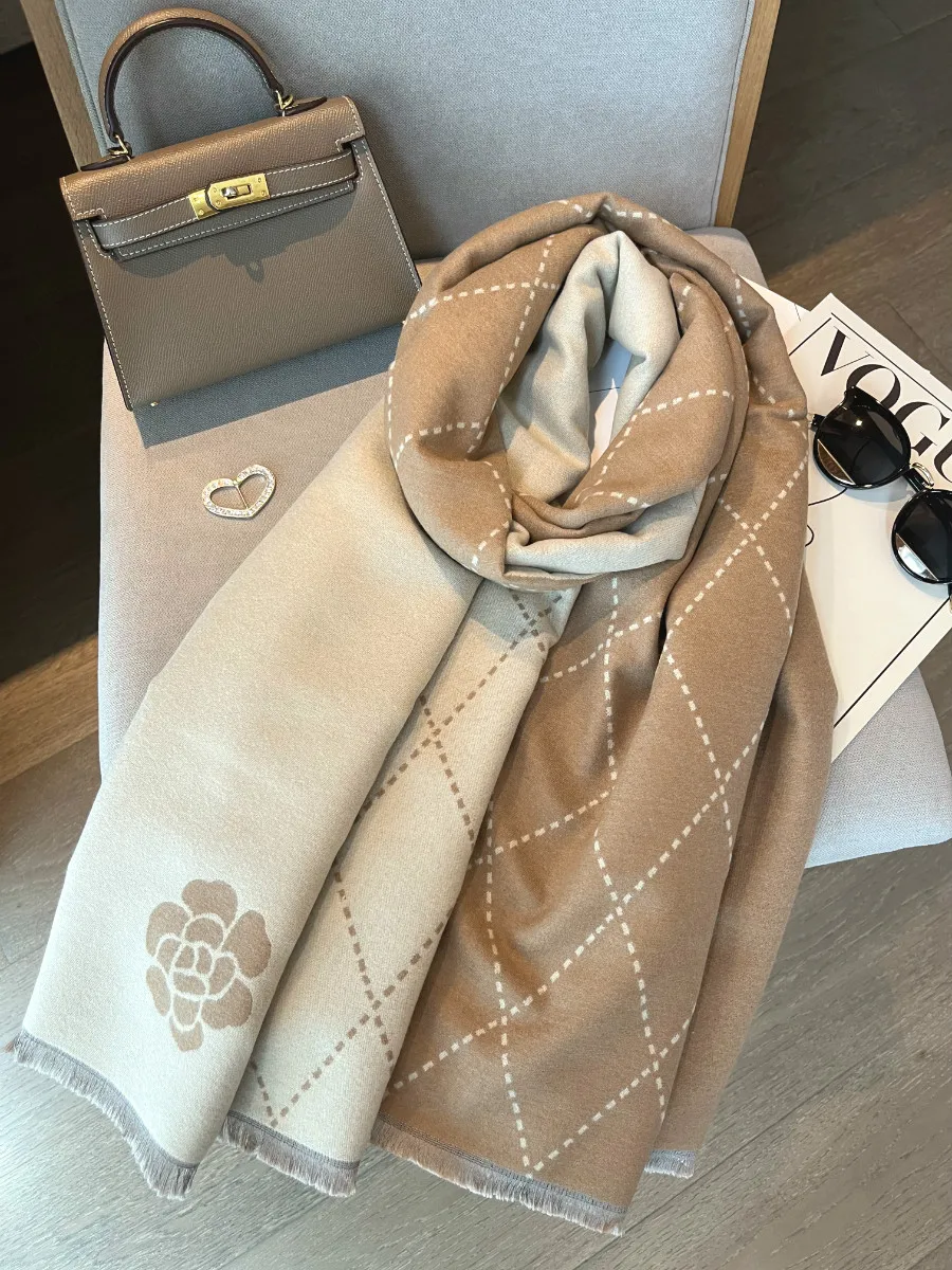 Elegant Women Double Colors Jacquard Acrylic Cashmere Scarf Shawl Spring Summer Leisure Office Wraps Winter Neckerchief