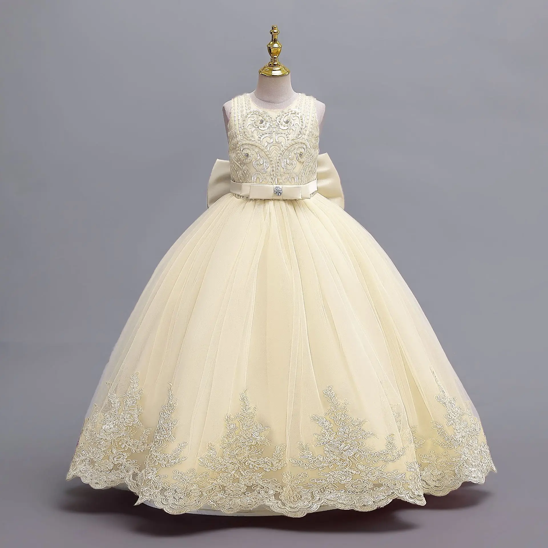 Embroidery Girl Evening  Party Dress Girls' Long Clothes Child Elegant Dresses 4-12Y