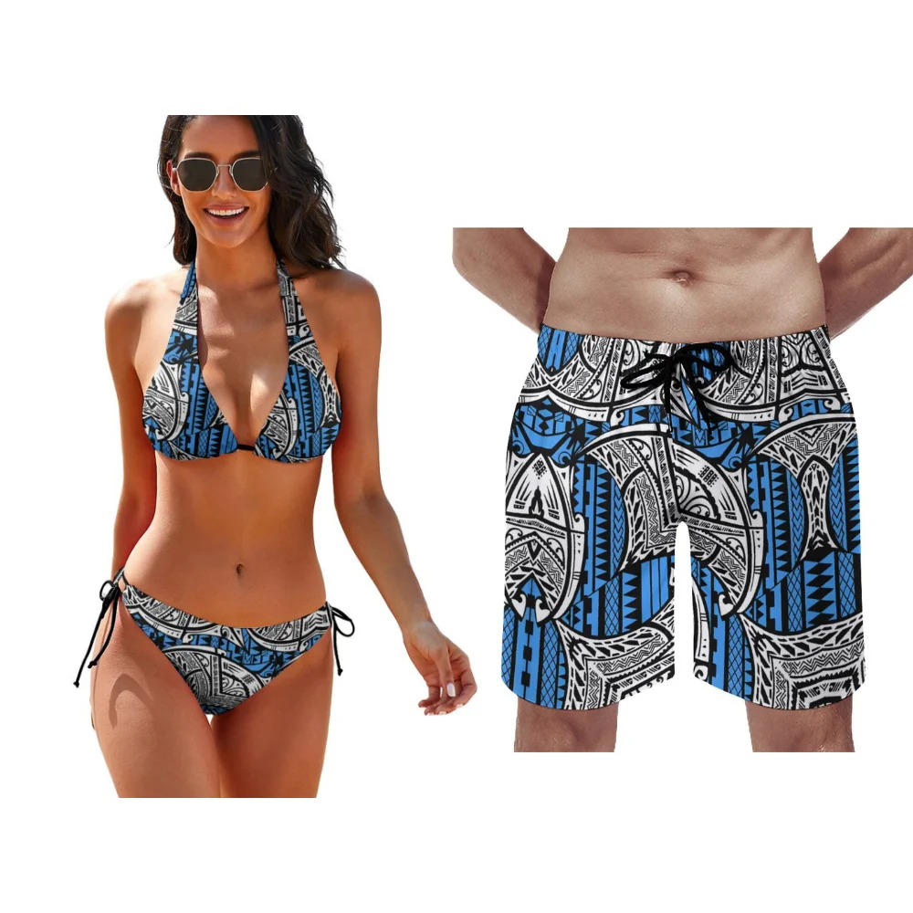 Damen Strand Push-up Bade bekleidung Herren Surf Beach Shorts polynesi scher Bikini benutzer definierte Tribal ethnischen Design Paar Bade bekleidung