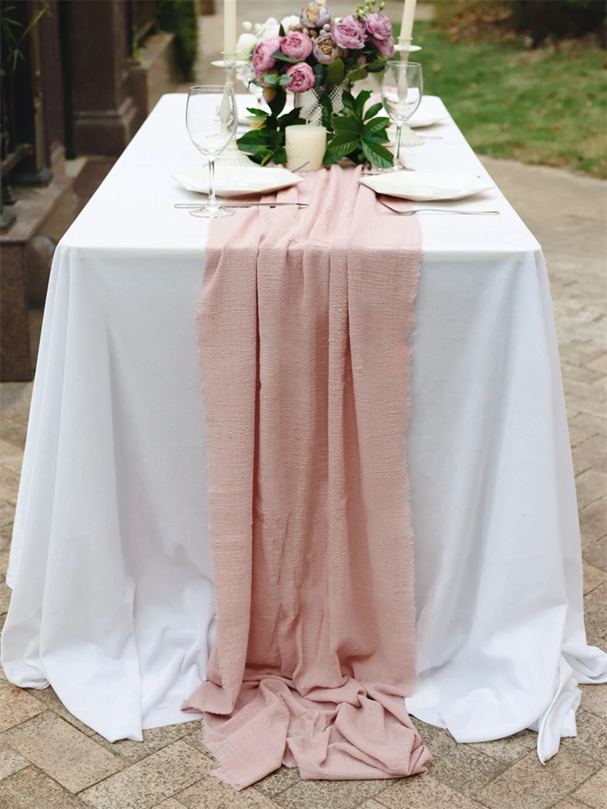 Pink Wedding Cotton Gauze Cloth Table Runner Retro Burr Texture Dining napkins,Personalize Vintage Kitchen Dinner Table Decor