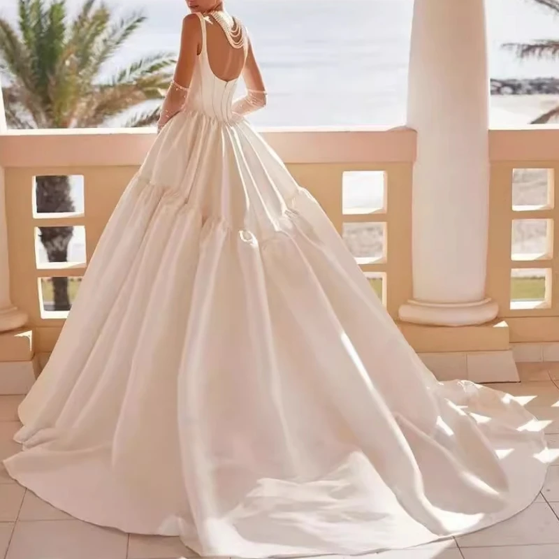 

Elegant Simple Satin Wedding Dresses Scoop Satin Puffy Sirt Garden Church Bride Bridal Gowns vestidos de boda para fiestas 2025