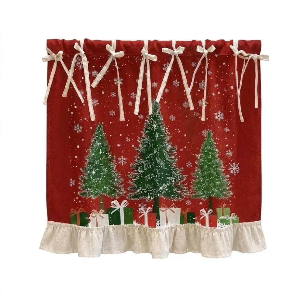 Durable Xmas Oven Decor Curtain Ribbon Ties Christmas Tree Appliance Cover Printed Pattern Plaid