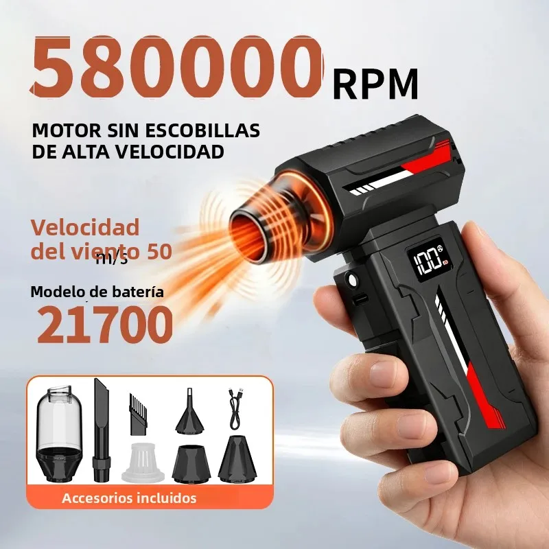 Nuevo Soplador de Aire HFX12, Mini Ventilador Turbo Jet Inalámbrico, Aspiradora con 5 Velocidades Ajustables y Luz para Limpieza de Computadoras