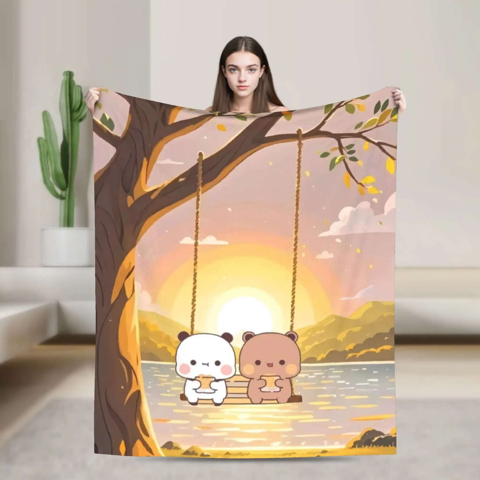 Bubu & Dudu Swing Blankets  Warm Print Plush Throw Blanket For Students Home Decor Flannel Bedspread Bed Cover