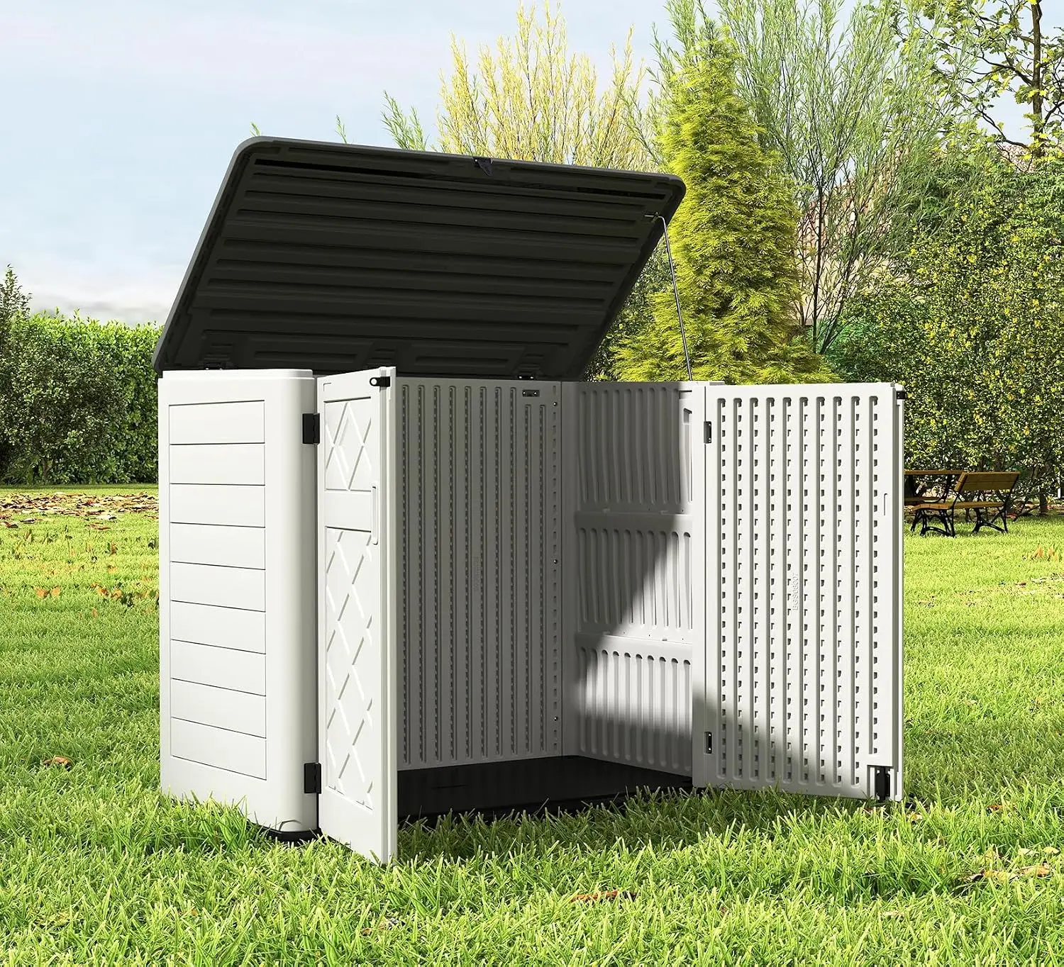 Outdoor Storage Shed Weather Resistant Horizontal Cabinet for Backyard Patio Lawnmower Garden Tools, 48 cu.ft, Customized
