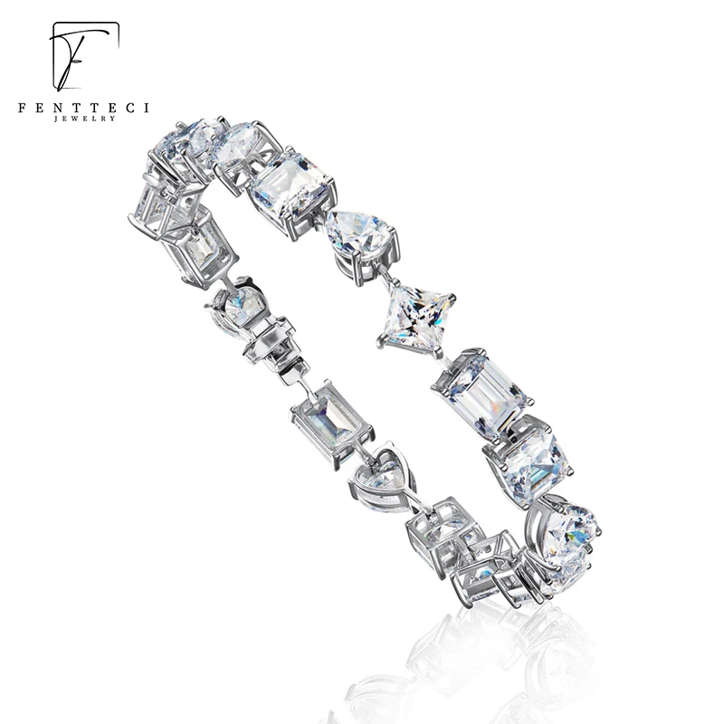 

FENTTECI Newest Sterling Silver Transition Rose Gold Simulation Diamond Bracelet Niche Design Camellia Round Diamond Bracelet