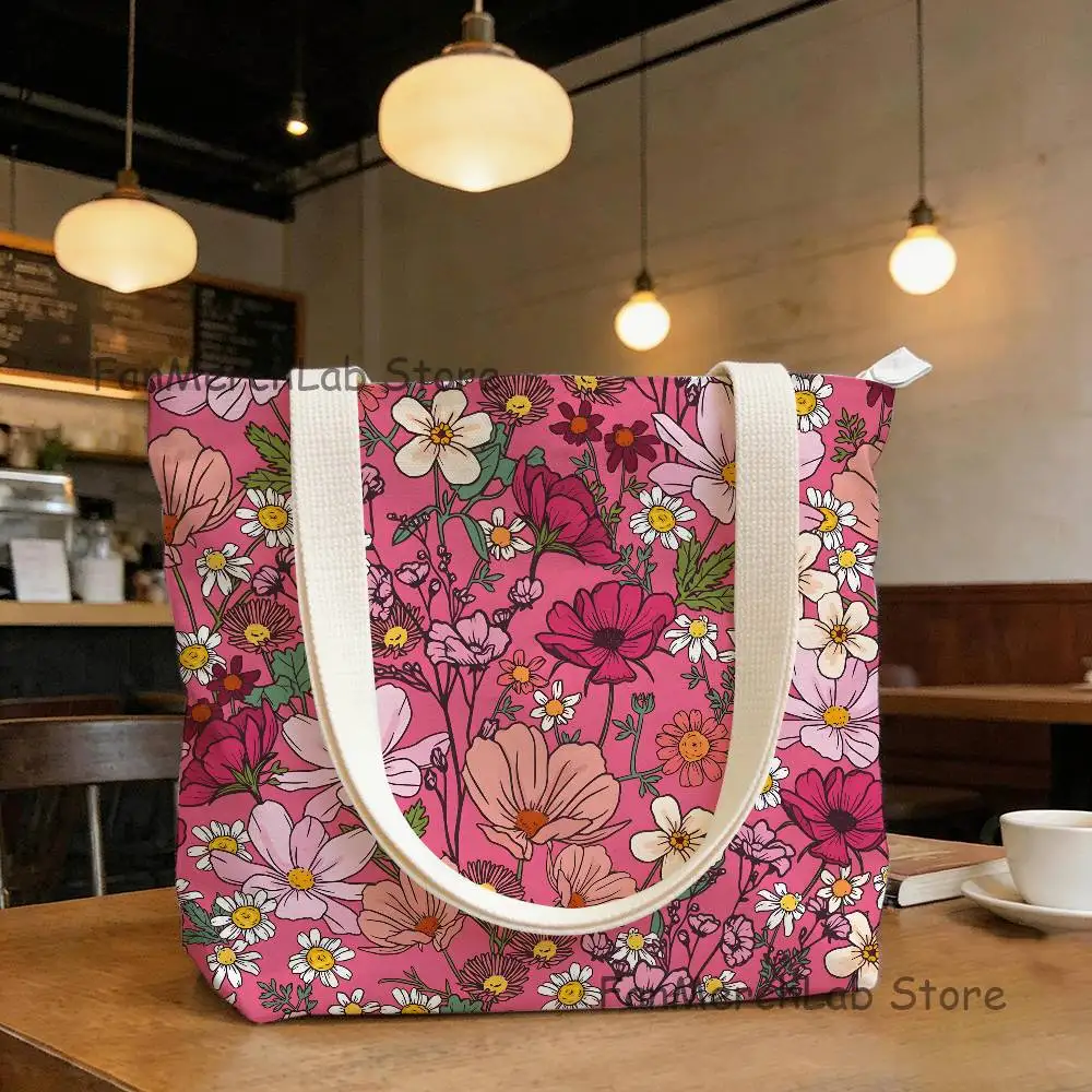 

Floral Pattern Canvas New Handbag Women Men Birthday Fashion Canvas Tote Bags Gifts Unisex Shoulder Bag