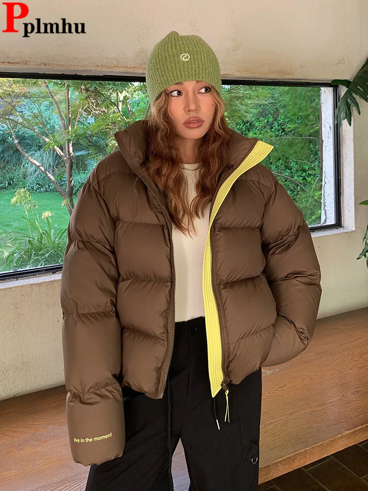 Korea Fashion Patchwork Cotton Coats Tops Winter Snow Wear Warm Parkas Loose Thick Chaqueta  Casual New Women Jackets Casaco