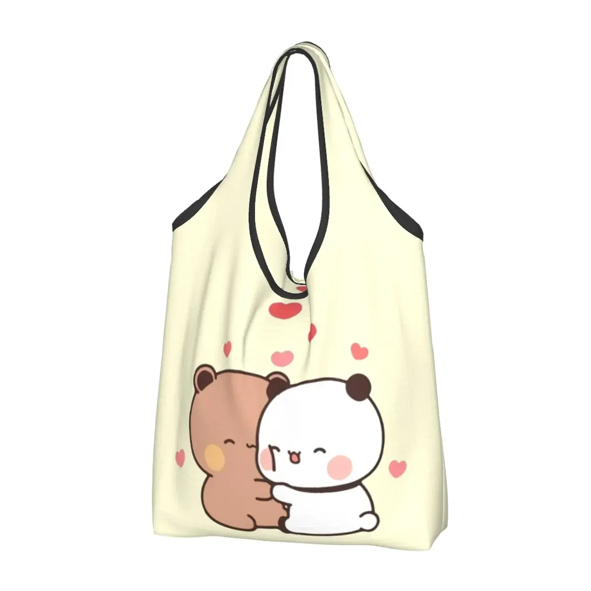 Peach And Goma Mochi Bear Reusable Shopping Grocery Bags Foldable 50LB Weight Capacity Heavy Duty Tote Bag Eco-Friendly Washable