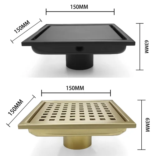 Imagen 2 del producto Azulejo de Oro pulido de alta calidad, rejilla integrada Invisible, ducha de baño, a prueba de insectos y olores, drenaje de suelo cuadrado de 15cm x 15cm