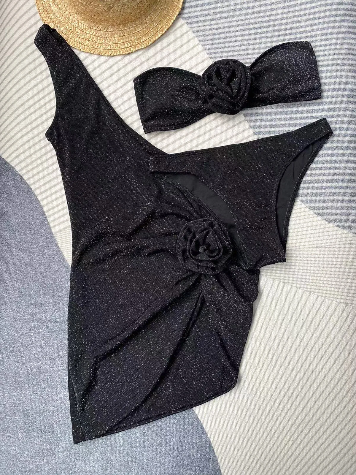 Imagem -05 - Conjunto de Maiô de Três Peças para Mulheres Flor Tridimensional Roupa de Banho Separada Biquíni Novo 2023