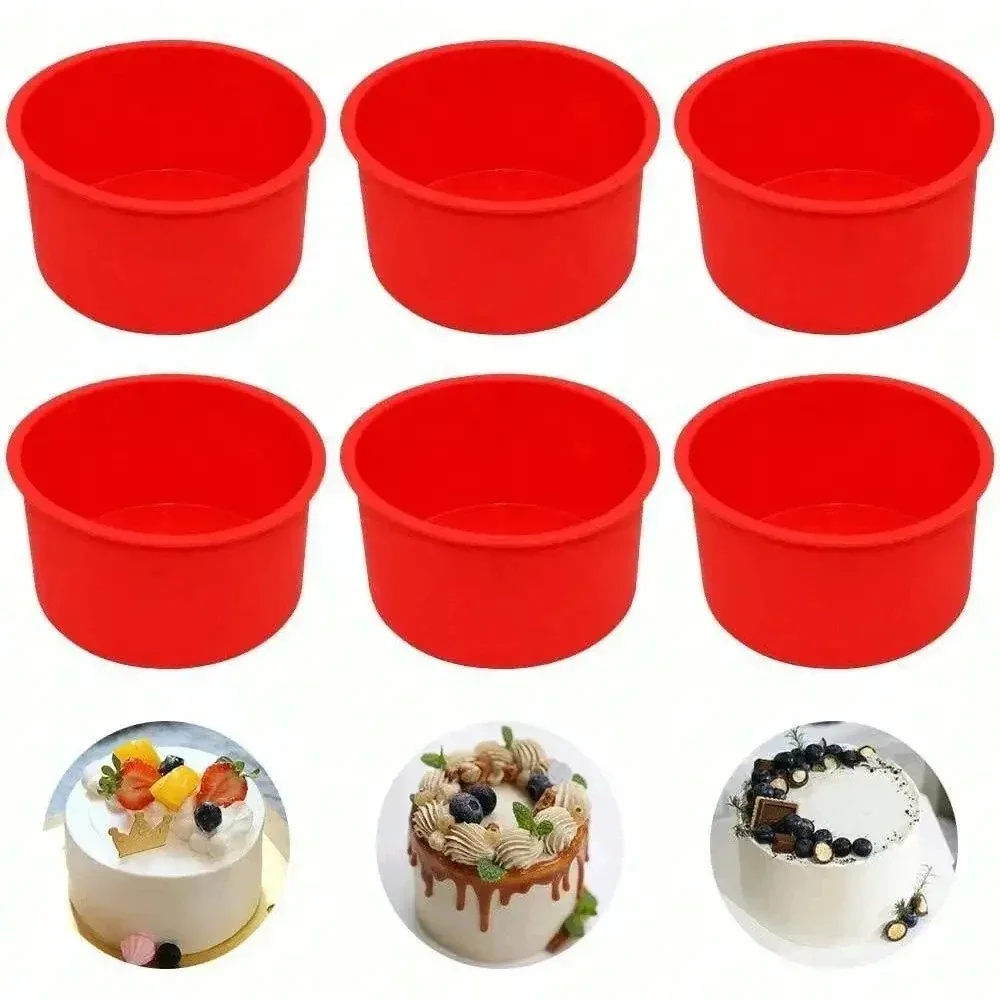 6 Pieces Silicone Cake Baking Mold 4 Inch Tray Round Mold Non-stick Bakeware Reusable Cake Pan Baking Tool Easy To Clean
