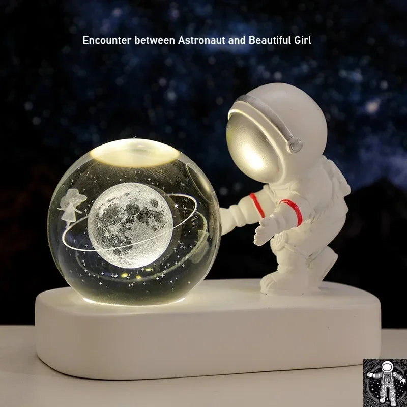 

Lunar Landscape Crystal Ball LED Light with Astronaut Figurine for Bedroom Decor