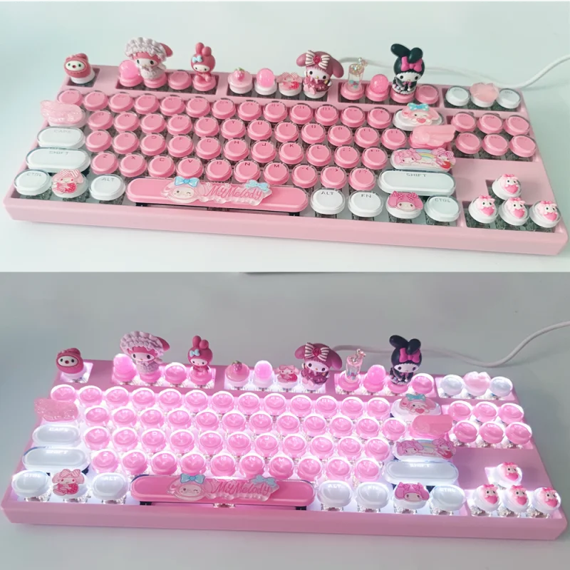 Kawaii Sanrio Kuromi Bluetooth Keyboard Typewriter Dot Brown Red Black Switch Backlight Wireless Gaming Mechanical Keyboard