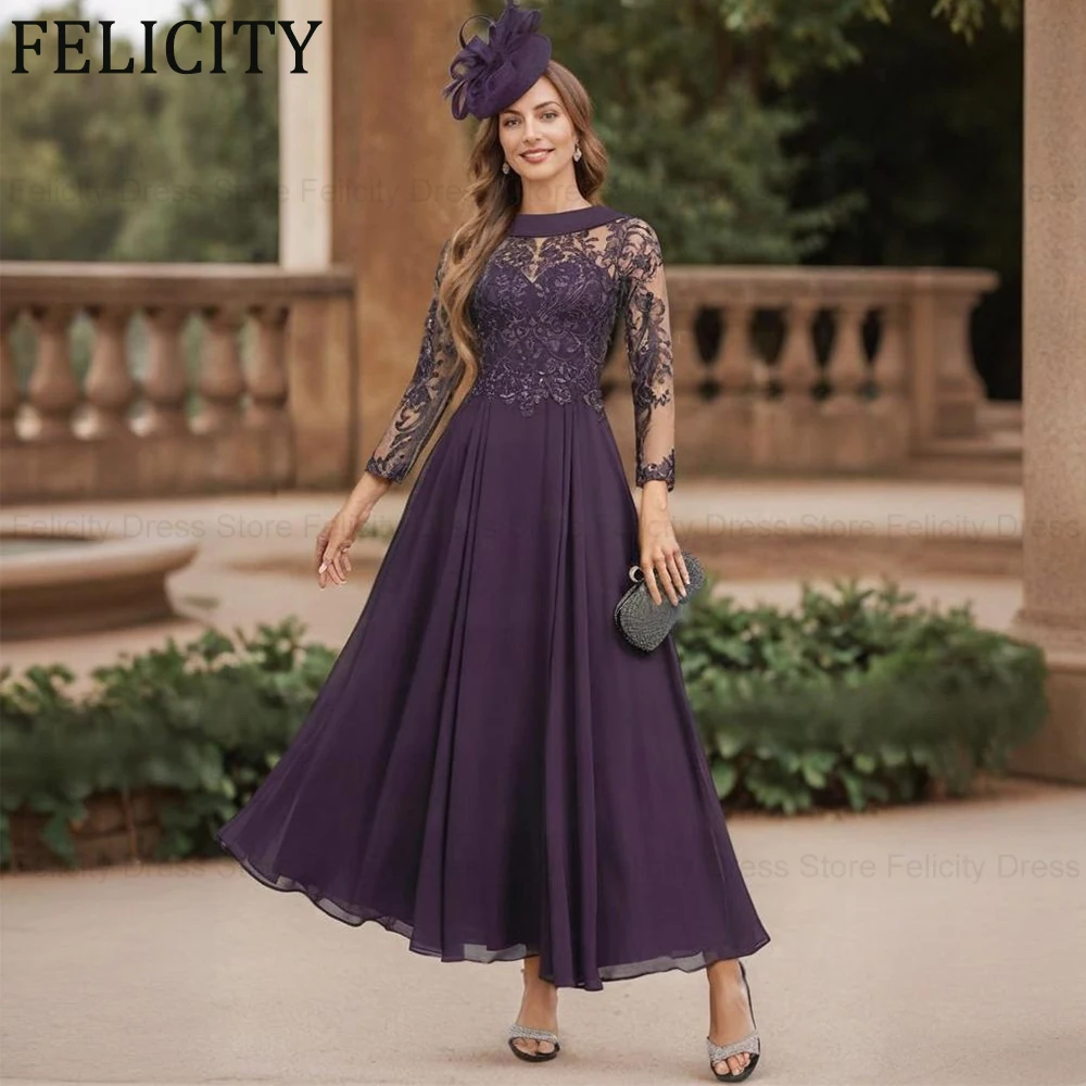 

FELICITY Customized Elegant Mother of the Bride Dress A-line Lace Appliques Chiffon Long Wedding Guest Party Dress Evening Gowns