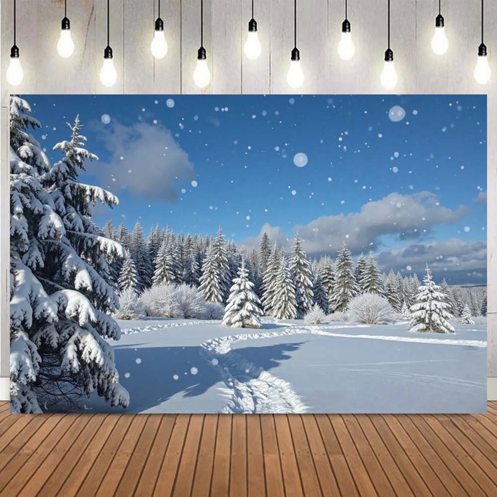 Winter Calm Clear Sky Photography Backdrop Frozen Lake Snow Forest Snowflake Nature Landscape Living Room Decor Photo Background