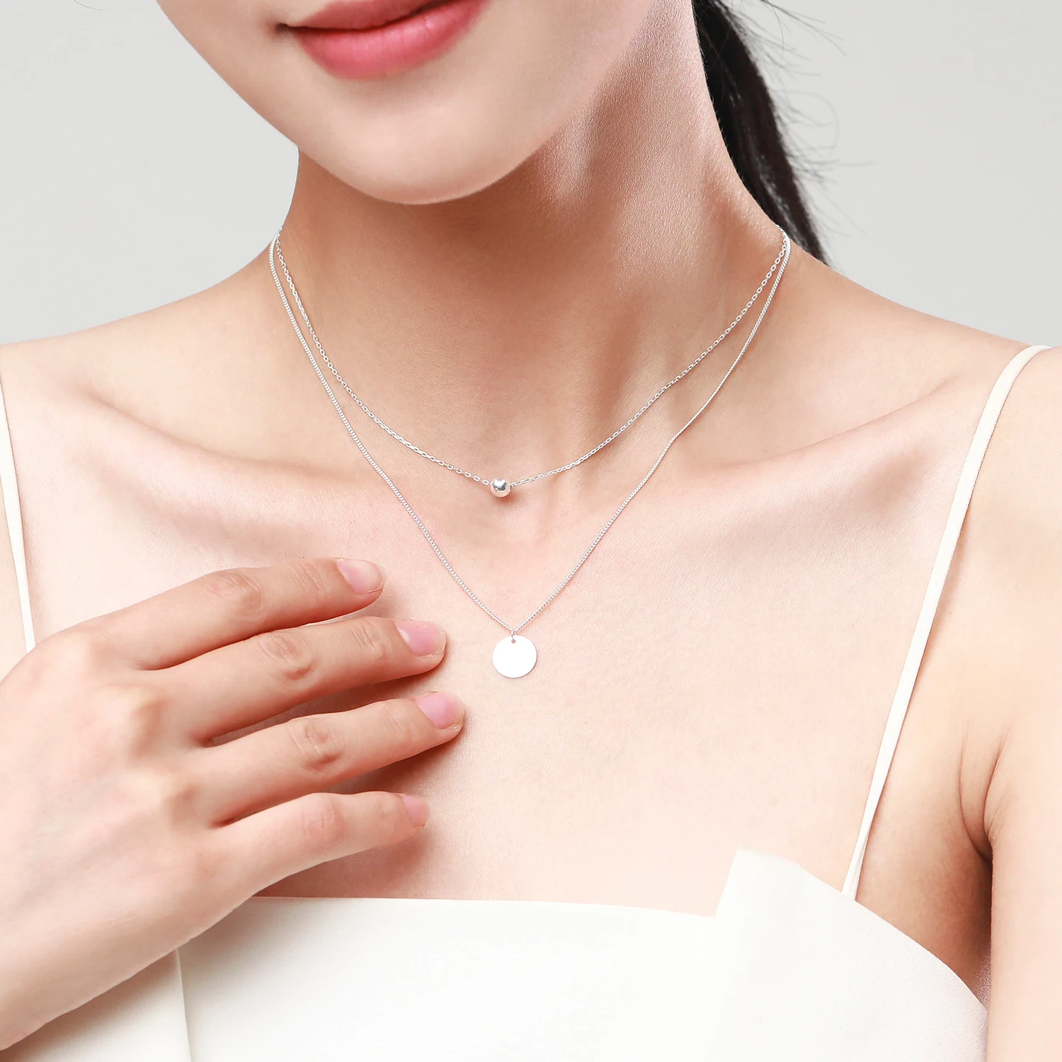 Modian 100% 925 Sterling Silver Double Layer Charm Simple Round Brand Necklace Pendant Chain For Women Fine Wedding Jewelry Gift