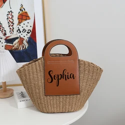 Personalized Straw Handbags Women Bags Wedding Party Bridesmaid Gifts Straw Beach Bag Tote Purses Custom Ladies Shopping Tote